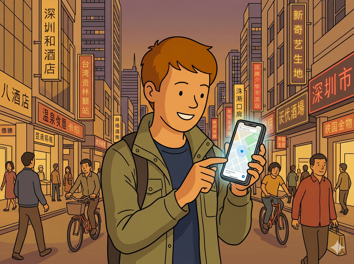 Using Google Maps on a phone in Shenzhen โ the connection test after eSIM activation